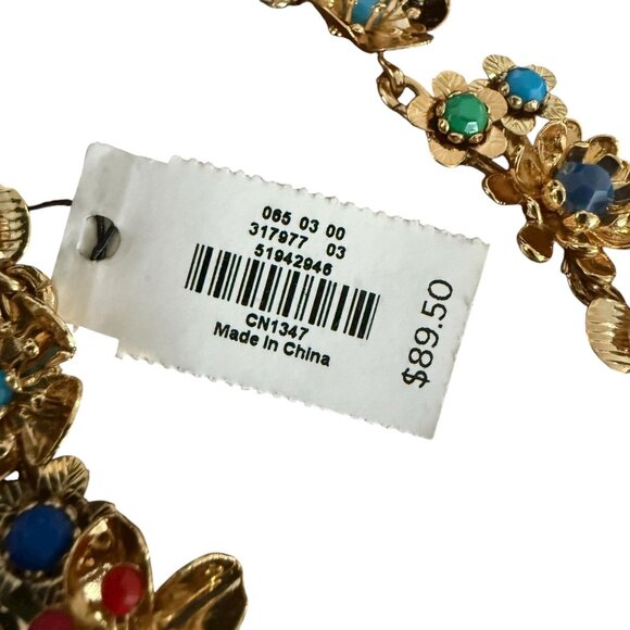 NWT RSVP By Talbots Adjustable Ribbon Tie Statement Necklace Gold-Tone Flowers - Picture 10 of 11